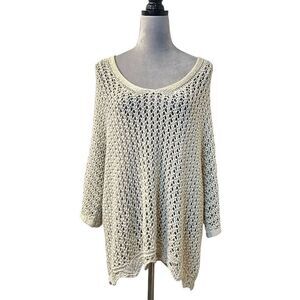 Lisa International Women's XL Ivory Scoop Neck 3/4 Sleeve Knit Pullover Boho